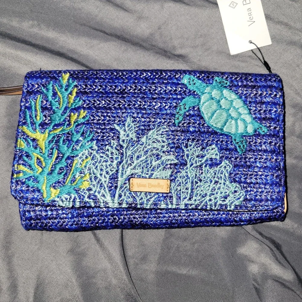 Vera Bradley Straw Beach Wristlet Classic Navy Turtle Reef NWT